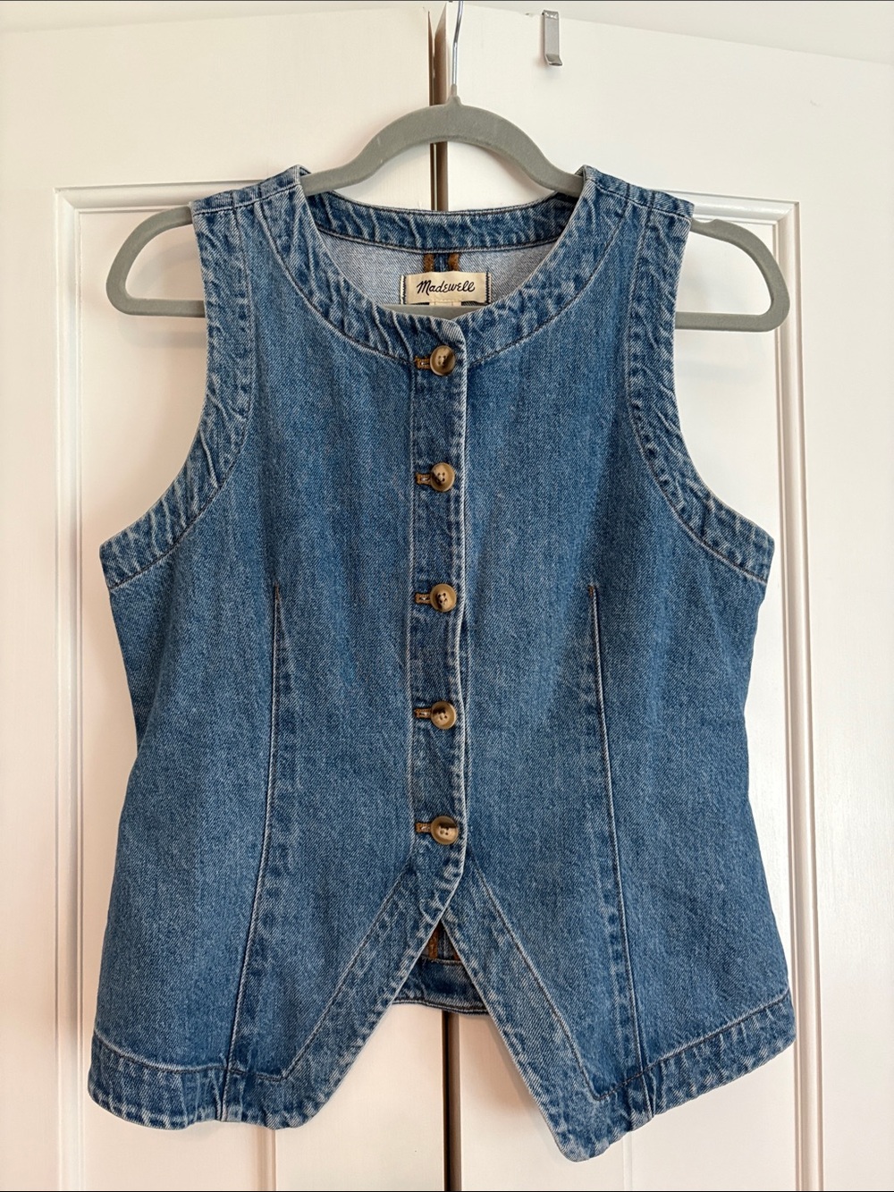 Madewell Blue Denim Button-Front Sleeveless Top